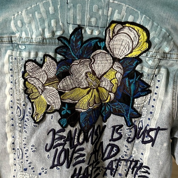 8IGHTH DSTRKT Denim Jean Jacket Embroidered Jealousy Just Love Man S/M Women - Picture 15 of 16